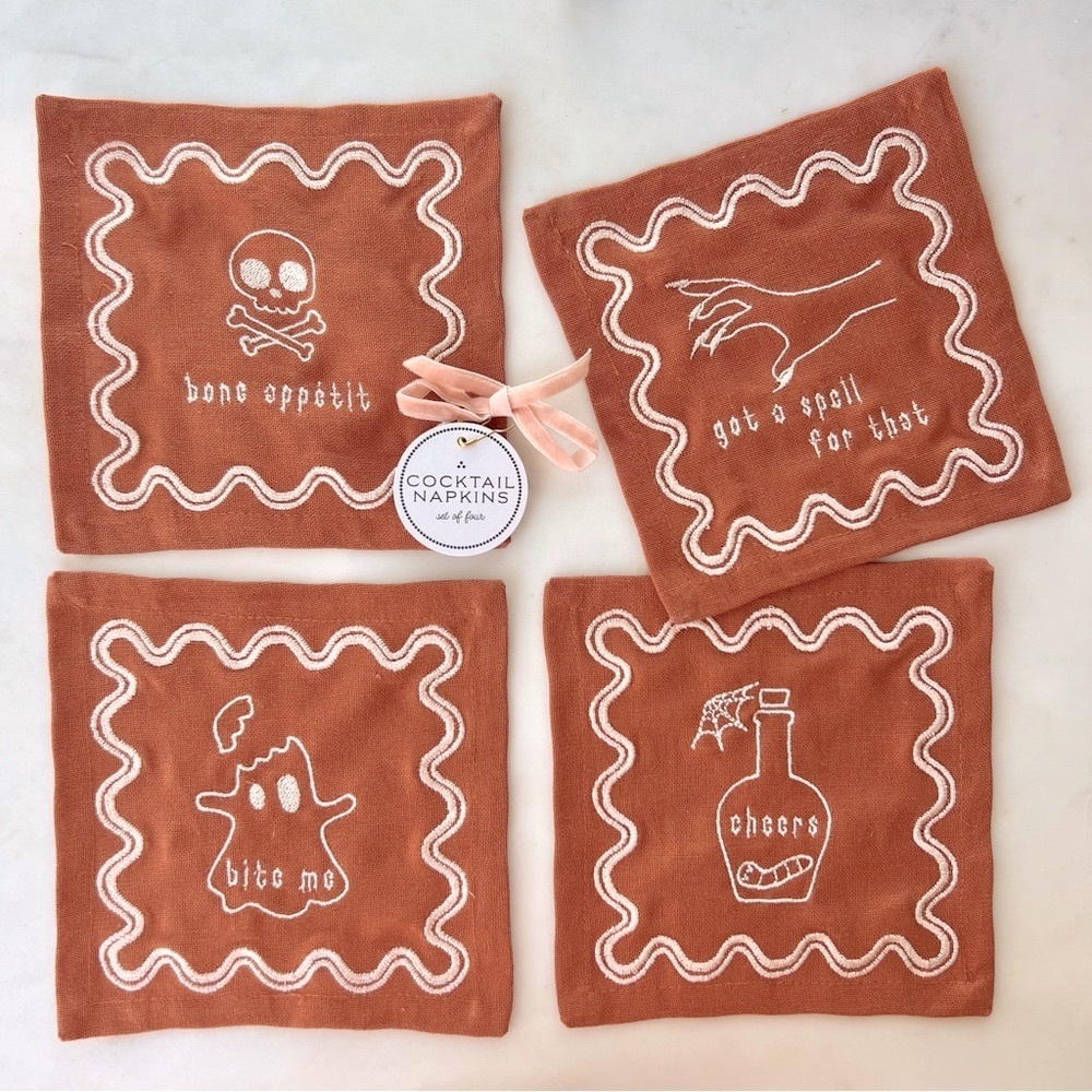 Anthropologie Halloween cocktail party napkins 100% cotton - Set of 4